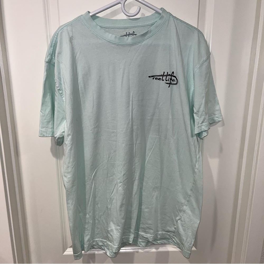 Reel Life Fishing T-Shirt Men's size XL Very Light Mint Green short sleeves